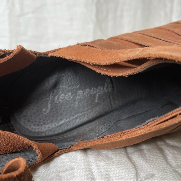 Free People Strappy Hybrid Stacked Heel Boot Brown Leather 38 Brown Zip Strap - Picture 14 of 15